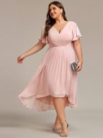 Plus Size Double V-Neck Ruffles Sleeve Chiffon Midi Wedding Guest Dress - Image 18