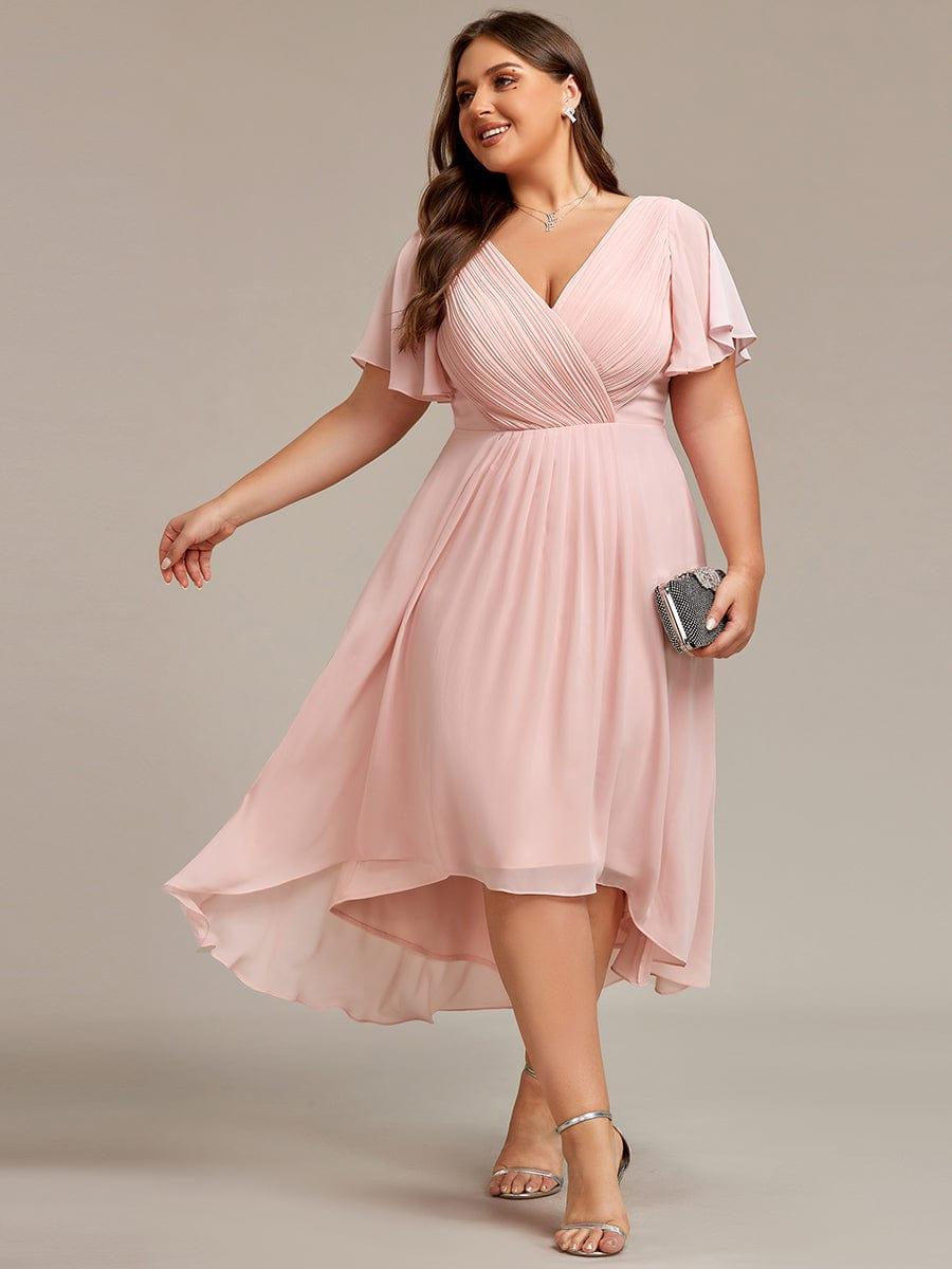 EG01923PK-PR_ca765fc6-dfad-47e9-b972-31715e4e86a5 Plus Size Double V-Neck Ruffles Sleeve Chiffon Midi Wedding Guest Dress - Image 18