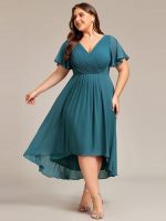 Plus Size Double V-Neck Ruffles Sleeve Chiffon Midi Wedding Guest Dress - Image 67
