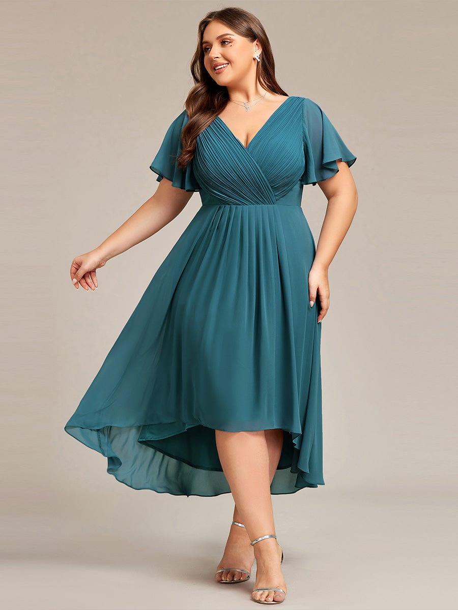 EG01923TE-PR Plus Size Double V-Neck Ruffles Sleeve Chiffon Midi Wedding Guest Dress - Image 67