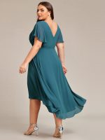 Plus Size Double V-Neck Ruffles Sleeve Chiffon Midi Wedding Guest Dress - Image 65