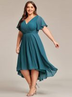 Plus Size Double V-Neck Ruffles Sleeve Chiffon Midi Wedding Guest Dress - Image 64