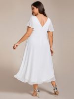 Plus Size Double V-Neck Ruffles Sleeve Chiffon Midi Wedding Guest Dress - Image 37
