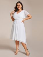 Plus Size Double V-Neck Ruffles Sleeve Chiffon Midi Wedding Guest Dress - Image 39