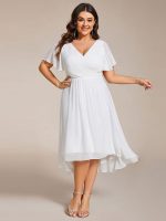 Plus Size Double V-Neck Ruffles Sleeve Chiffon Midi Wedding Guest Dress - Image 40