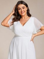 Plus Size Double V-Neck Ruffles Sleeve Chiffon Midi Wedding Guest Dress - Image 38