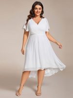 Plus Size Double V-Neck Ruffles Sleeve Chiffon Midi Wedding Guest Dress - Image 36