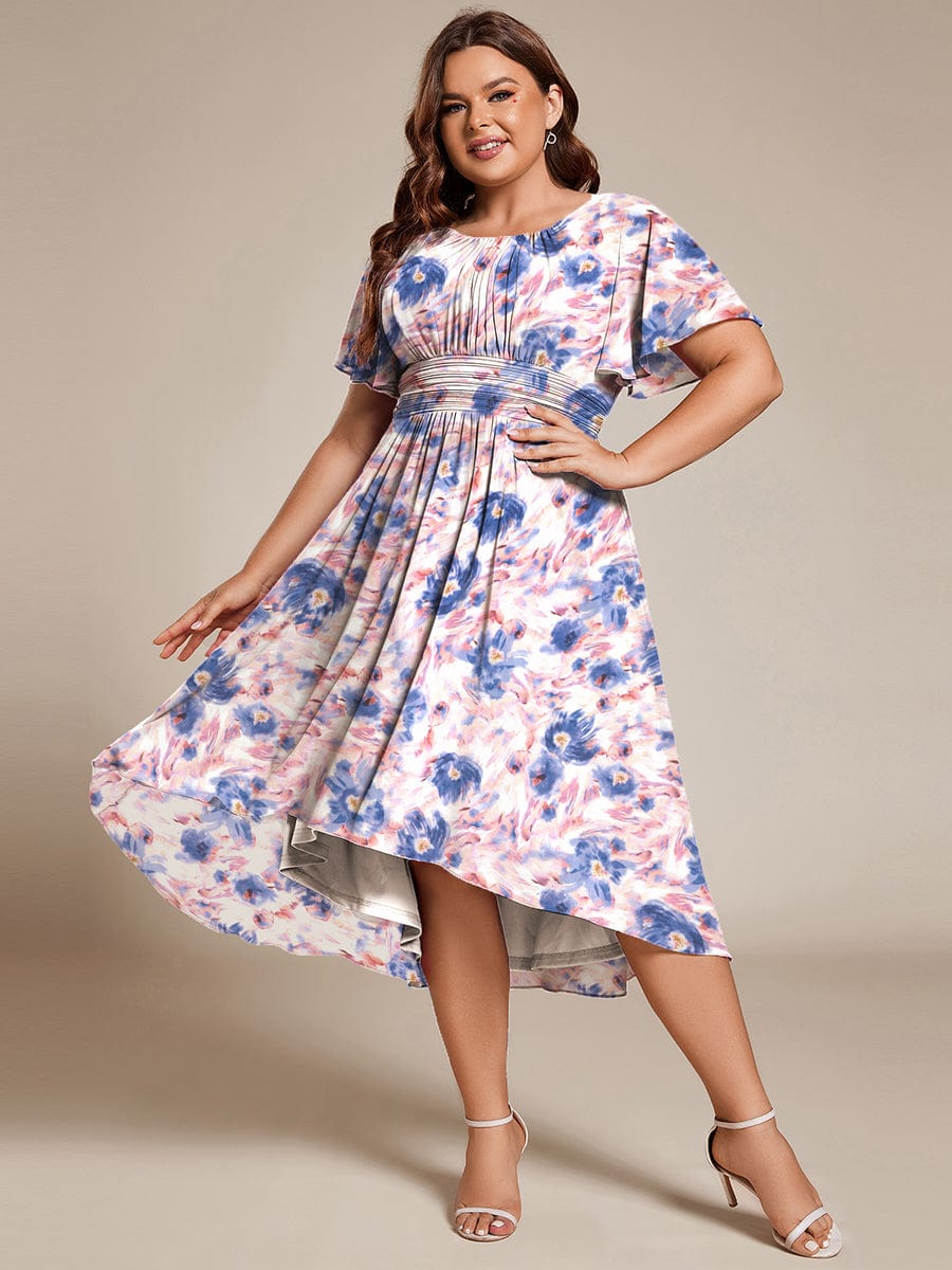 EG02053AE-PR Chic A-Line Pleated Knee-Length Flowy Chiffon Wedding Guest Dress - Image 4