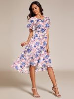 Chic A-Line Pleated Knee-Length Flowy Chiffon Wedding Guest Dress - Image 2