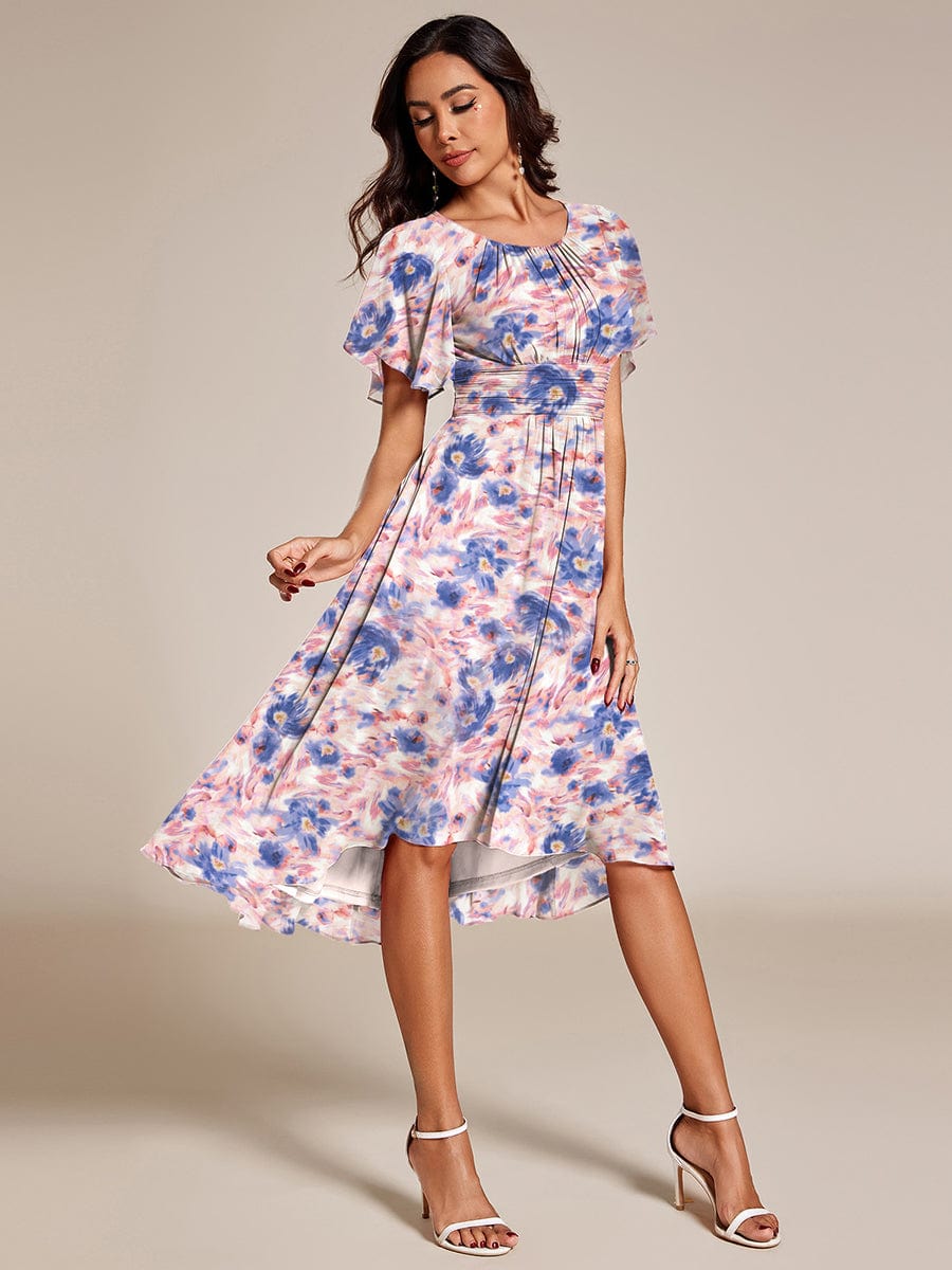 EG02053AE-R Chic A-Line Pleated Knee-Length Flowy Chiffon Wedding Guest Dress - Image 2