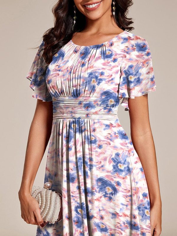 Chic A-Line Pleated Knee-Length Flowy Chiffon Wedding Guest Dress - Image 3