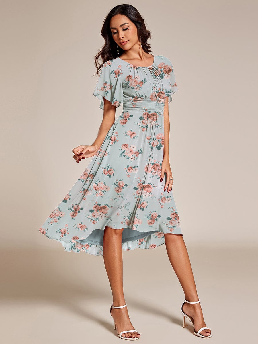 EG02053AL-R Chic A-Line Pleated Knee-Length Flowy Chiffon Wedding Guest Dress - Image 6