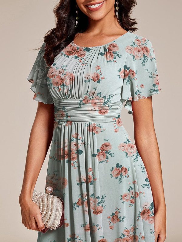 Chic A-Line Pleated Knee-Length Flowy Chiffon Wedding Guest Dress - Image 7