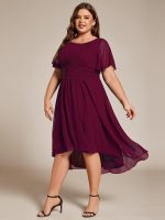 Plus Size Pleated Round Neckline A-Line Midi Chiffon Wedding Guest Dress - Image 16