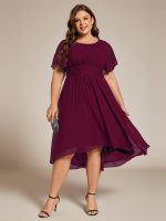 Plus Size Pleated Round Neckline A-Line Midi Chiffon Wedding Guest Dress - Image 17