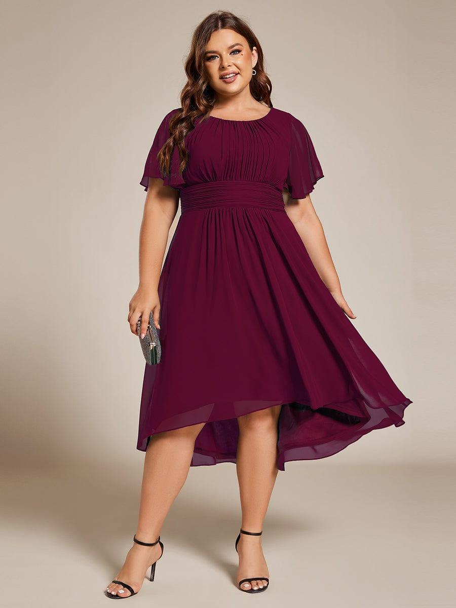 EG02053BD-PR4 Plus Size Pleated Round Neckline A-Line Midi Chiffon Wedding Guest Dress - Image 17