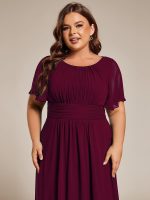 Flowy Chiffon Round Neckline A-Line Knee Length Wedding Guest Dress - Image 36