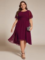 Flowy Chiffon Round Neckline A-Line Knee Length Wedding Guest Dress - Image 34
