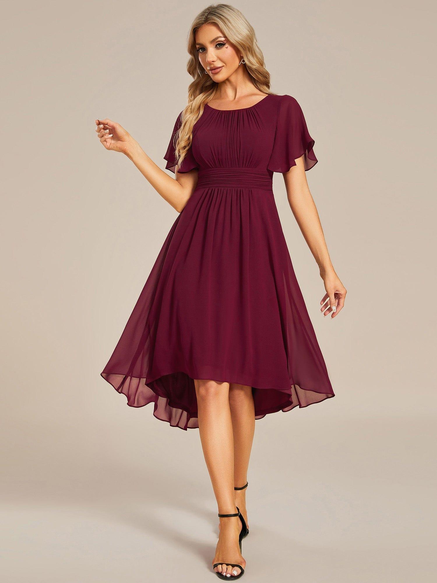 EG02053BD-R Flowy Chiffon Round Neckline A-Line Knee Length Wedding Guest Dress - Image 16