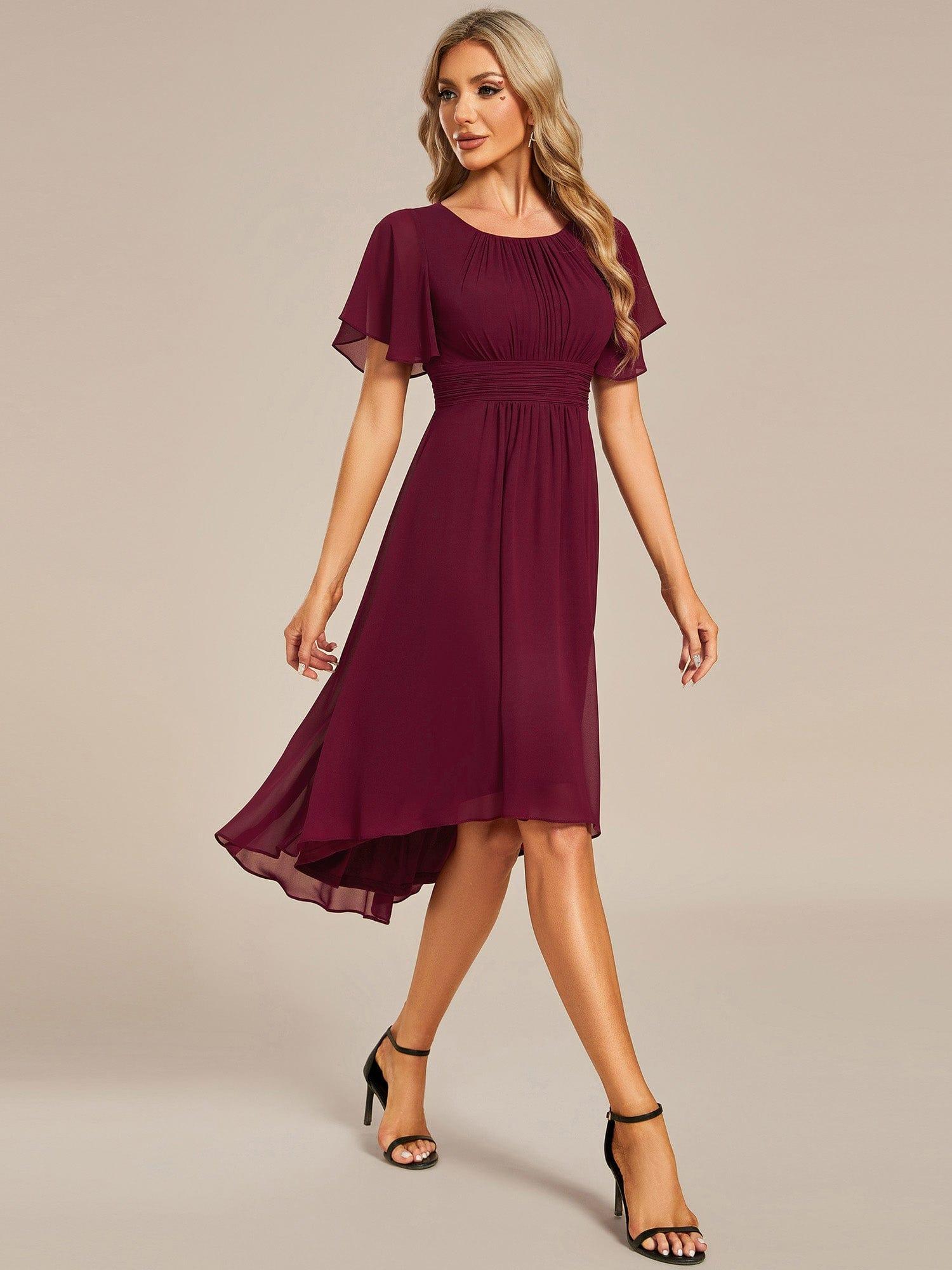 EG02053BD-R3 Flowy Chiffon Round Neckline A-Line Knee Length Wedding Guest Dress - Image 17