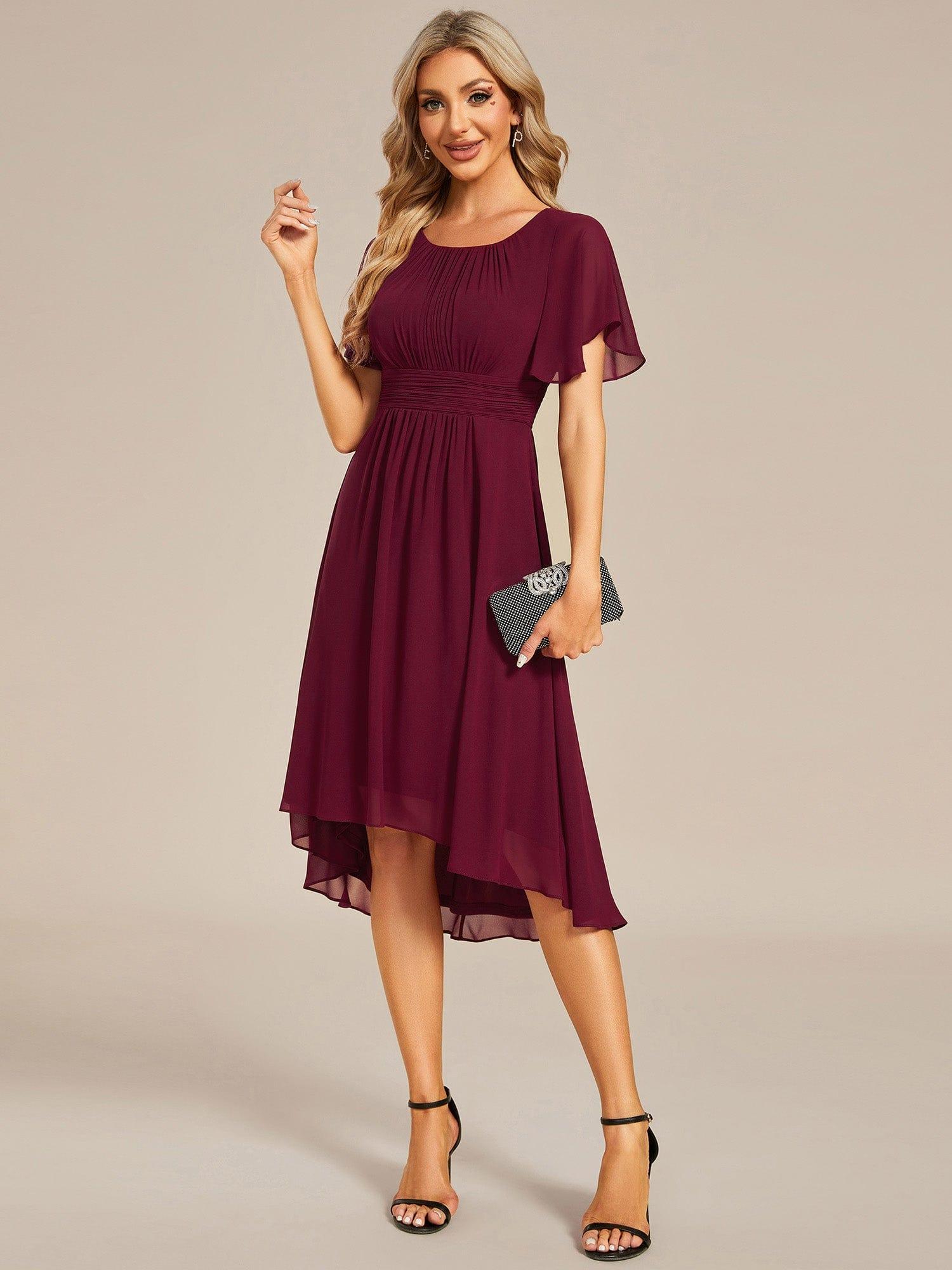 EG02053BD-R4 Flowy Chiffon Round Neckline A-Line Knee Length Wedding Guest Dress - Image 13