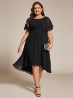 Plus Size Pleated Round Neckline A-Line Midi Chiffon Wedding Guest Dress - Image 28