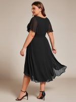 Flowy Chiffon Round Neckline A-Line Knee Length Wedding Guest Dress - Image 38