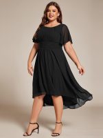 Flowy Chiffon Round Neckline A-Line Knee Length Wedding Guest Dress - Image 37