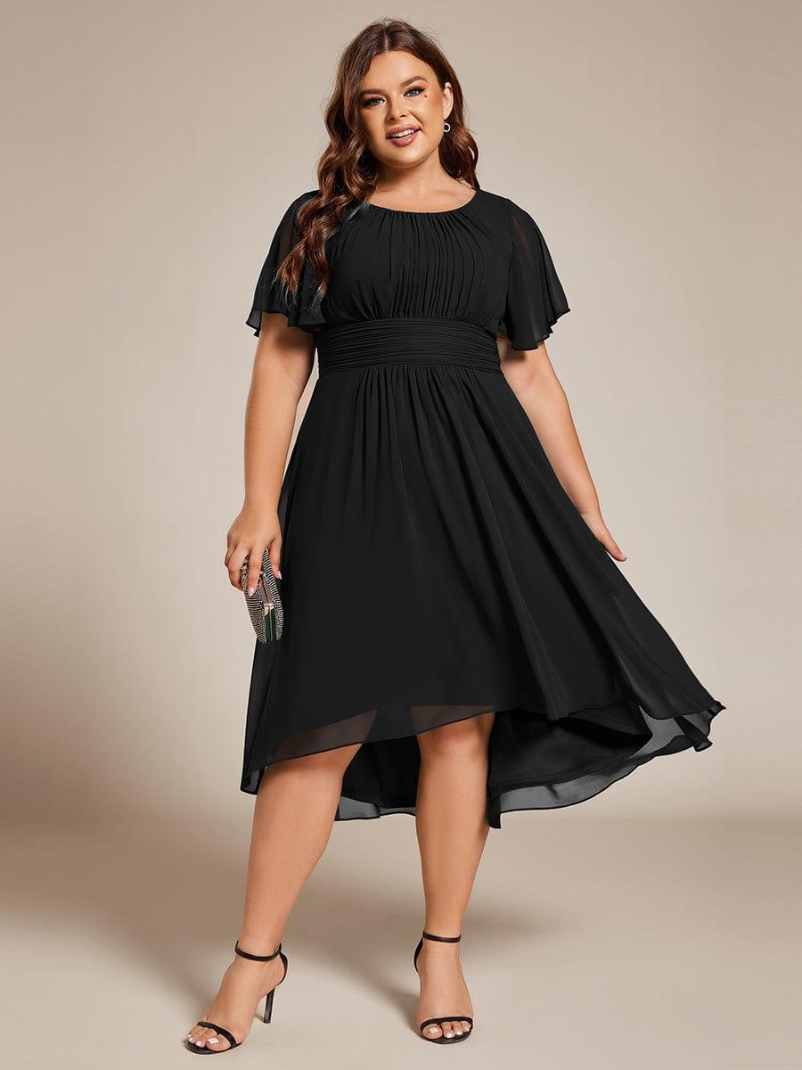 EG02053BK-PR4 Plus Size Pleated Round Neckline A-Line Midi Chiffon Wedding Guest Dress - Image 31