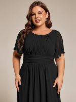 Flowy Chiffon Round Neckline A-Line Knee Length Wedding Guest Dress - Image 39