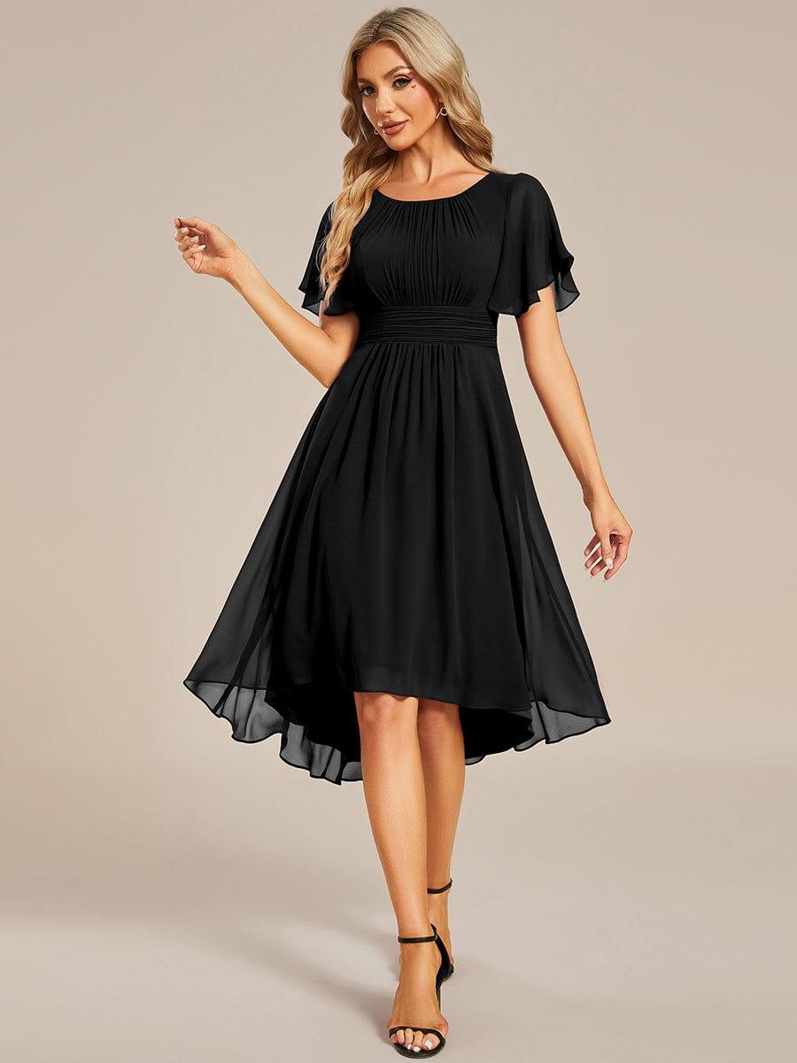 EG02053BK-R Flowy Chiffon Round Neckline A-Line Knee Length Wedding Guest Dress - Image 11