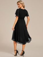 Flowy Chiffon Round Neckline A-Line Knee Length Wedding Guest Dress - Image 12