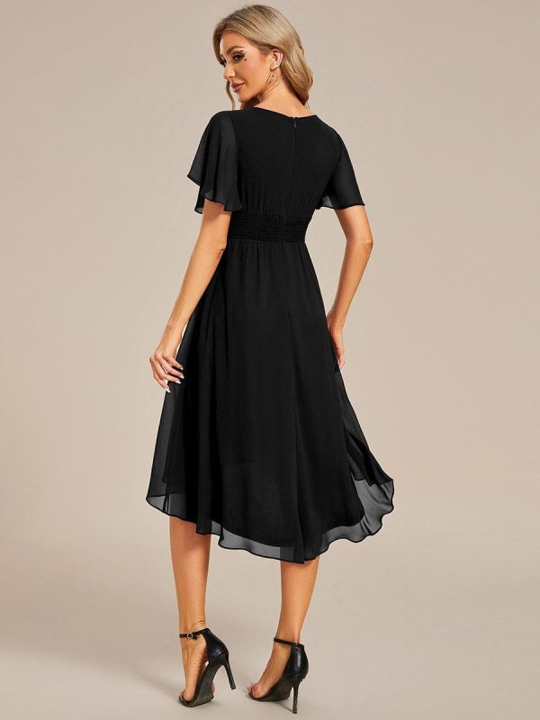 Flowy Chiffon Round Neckline A-Line Knee Length Wedding Guest Dress - Image 12