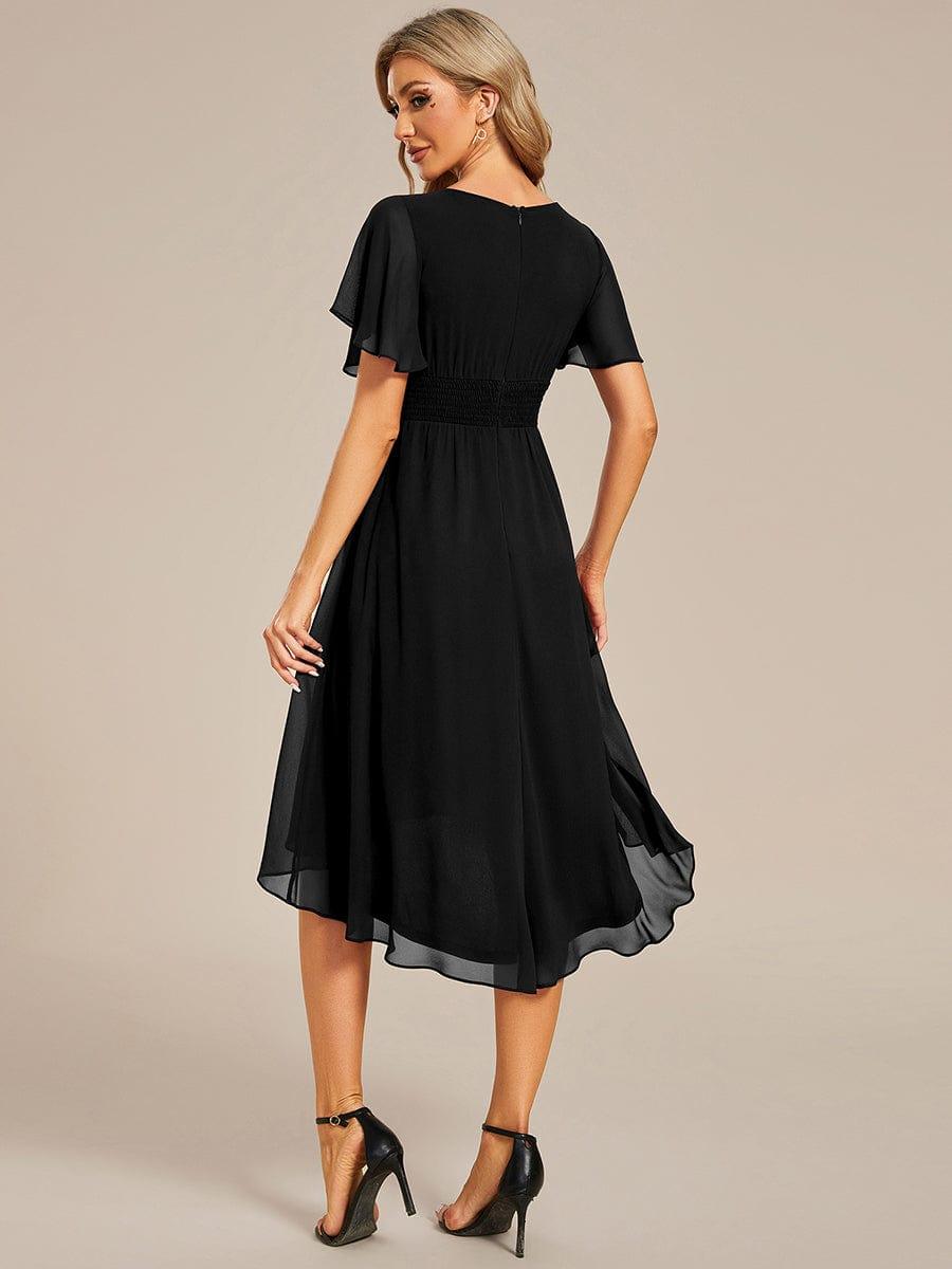 EG02053BK-R2 Flowy Chiffon Round Neckline A-Line Knee Length Wedding Guest Dress - Image 12