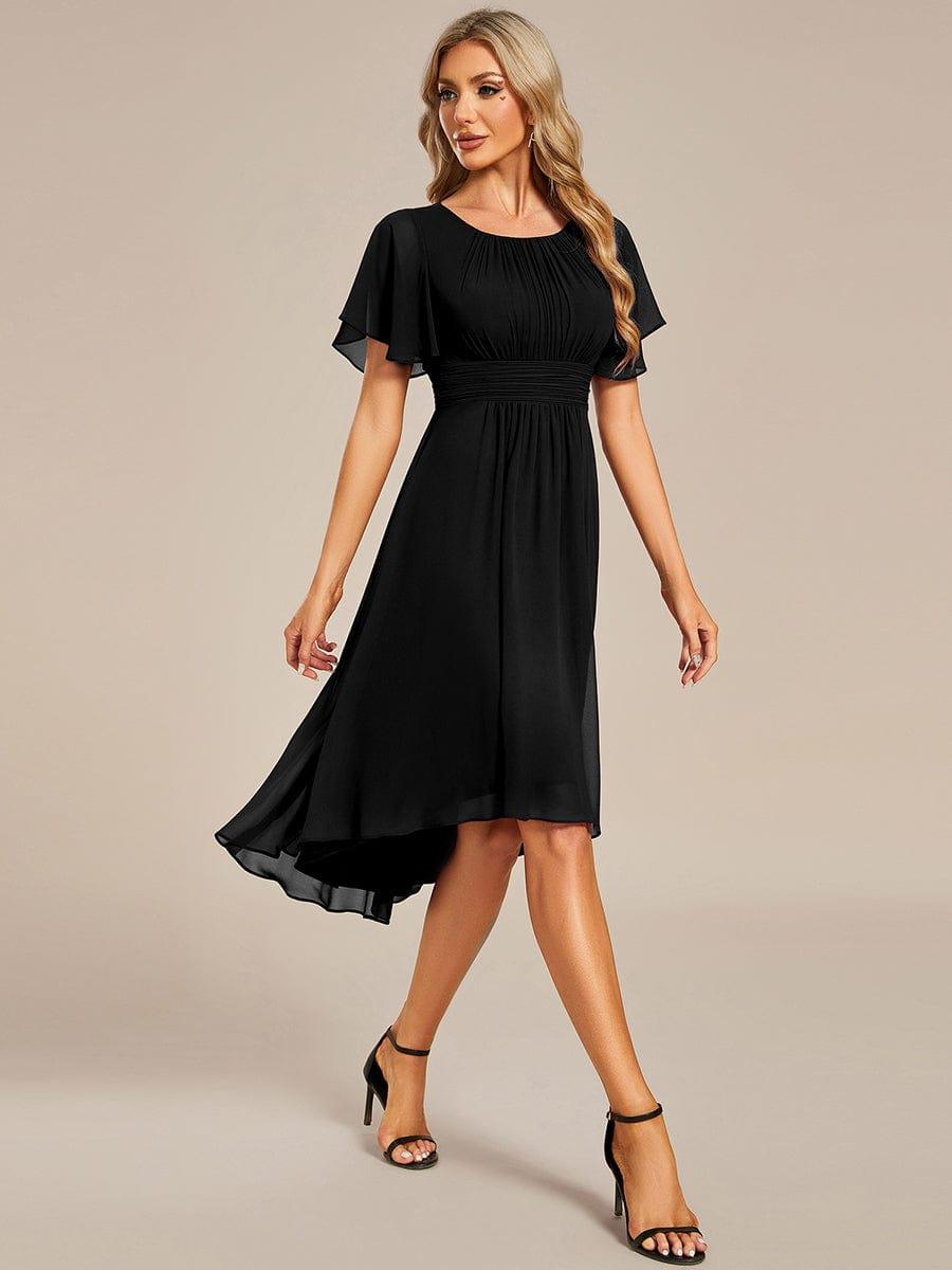 EG02053BK-R3 Flowy Chiffon Round Neckline A-Line Knee Length Wedding Guest Dress - Image 32