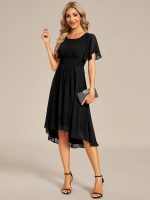 Flowy Chiffon Round Neckline A-Line Knee Length Wedding Guest Dress - Image 33