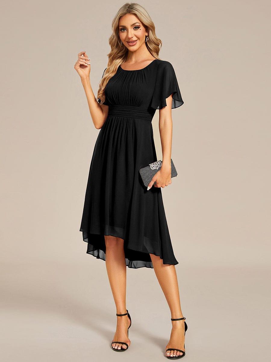 EG02053BK-R4 Flowy Chiffon Round Neckline A-Line Knee Length Wedding Guest Dress - Image 33