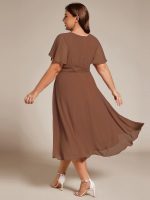Flowy Chiffon Round Neckline A-Line Knee Length Wedding Guest Dress - Image 99
