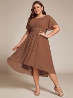 Flowy Chiffon Round Neckline A-Line Knee Length Wedding Guest Dress - Image 100