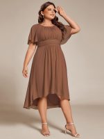 Flowy Chiffon Round Neckline A-Line Knee Length Wedding Guest Dress - Image 101