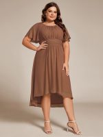 Flowy Chiffon Round Neckline A-Line Knee Length Wedding Guest Dress - Image 98