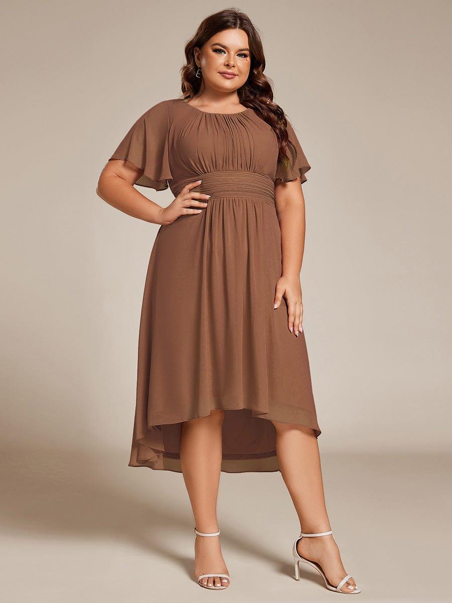 EG02053BN-PR_8efb90c1-ddef-423f-9485-964b21ed35a9 Flowy Chiffon Round Neckline A-Line Knee Length Wedding Guest Dress - Image 98