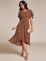 Flowy Chiffon Round Neckline A-Line Knee Length Wedding Guest Dress - Image 96
