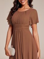 Flowy Chiffon Round Neckline A-Line Knee Length Wedding Guest Dress - Image 97