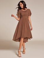 Flowy Chiffon Round Neckline A-Line Knee Length Wedding Guest Dress - Image 93