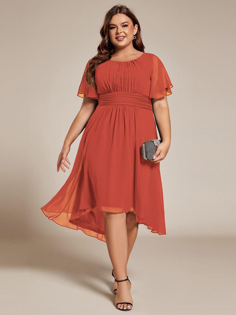 EG02053BO-PR Plus Size Pleated Round Neckline A-Line Midi Chiffon Wedding Guest Dress - Image 46