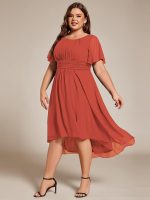 Flowy Chiffon Round Neckline A-Line Knee Length Wedding Guest Dress - Image 82