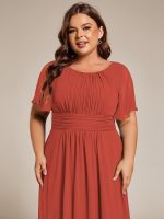 Flowy Chiffon Round Neckline A-Line Knee Length Wedding Guest Dress - Image 84