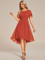 Flowy Chiffon Round Neckline A-Line Knee Length Wedding Guest Dress - Image 81