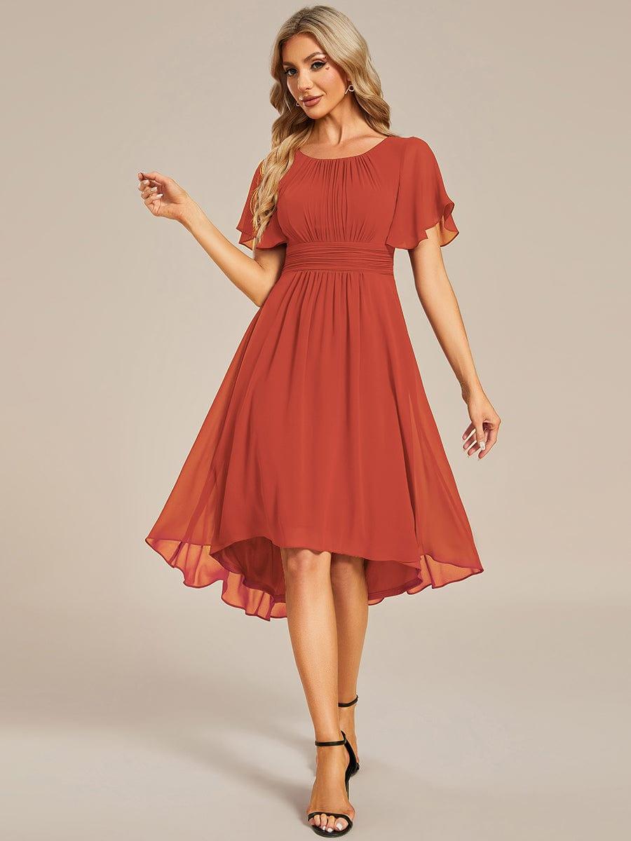 EG02053BO-R Flowy Chiffon Round Neckline A-Line Knee Length Wedding Guest Dress - Image 81